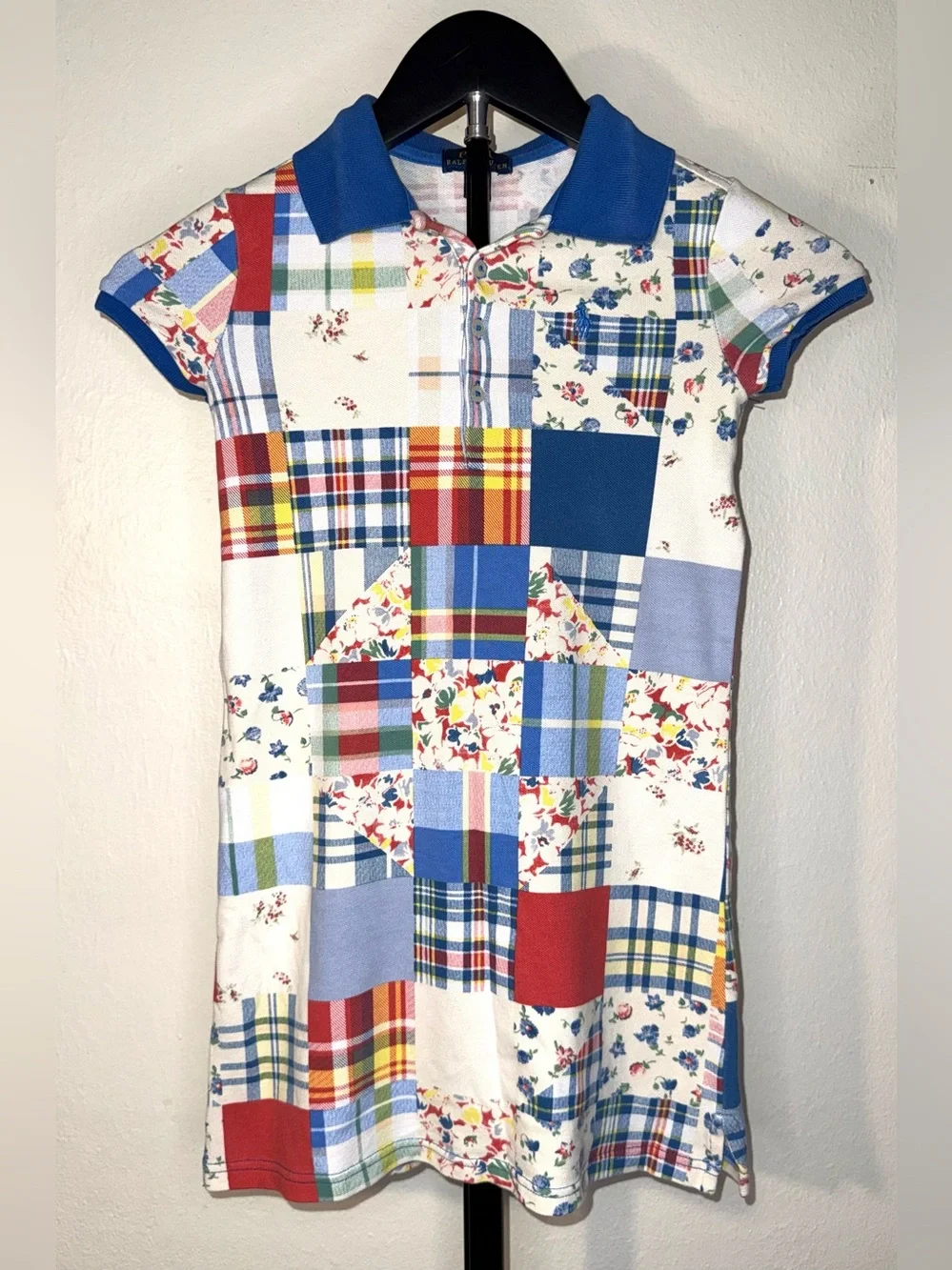 Polo Ralph Lauren floral and plaid patchwork print short-sleeve polo dress, sz6X